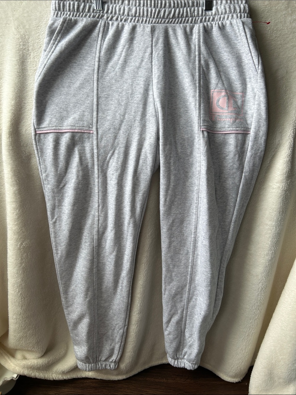 Champion grey pin tuck high waisted pocket with pink trim joggers L